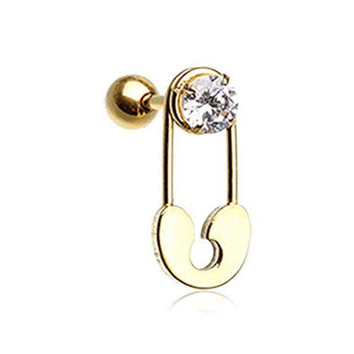 Golden Sparkle Safety Pin WildKlass Cartilage Tragus Earring-WildKlass Jewelry