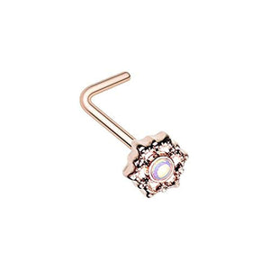 Rose Gold Illuminating Mandala Ornate WildKlass L-Shaped Nose Ring-WildKlass Jewelry