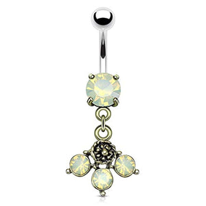 Opalite Crystal Set Dangle with Prong Set Opalite Antique WildKlass Belly Button Navel Rings-WildKlass Jewelry