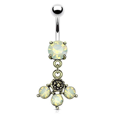 Opalite Crystal Set Dangle with Prong Set Opalite Antique WildKlass Belly Button Navel Rings-WildKlass Jewelry