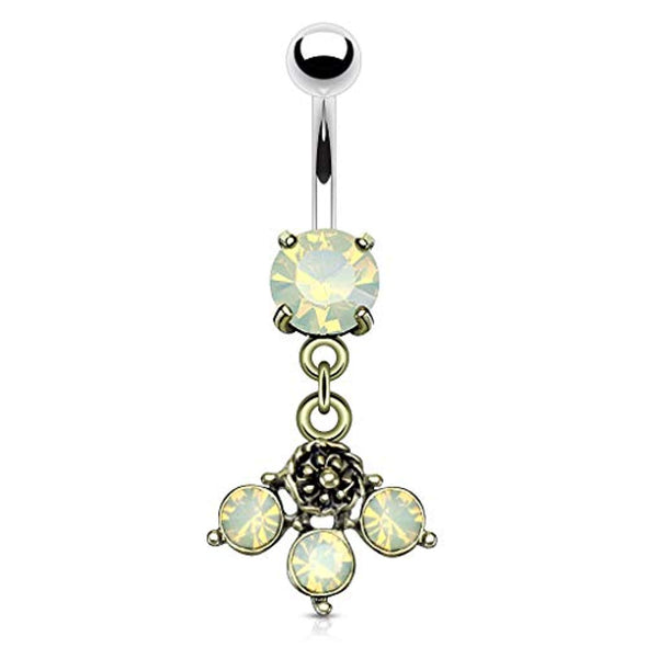 Opalite Crystal Set Dangle with Prong Set Opalite Antique WildKlass Belly Button Navel Rings-WildKlass Jewelry