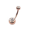 WildKlass Rose Gold Plated Belly Ring with Double Clear Gem 14g 3/8-WildKlass Jewelry