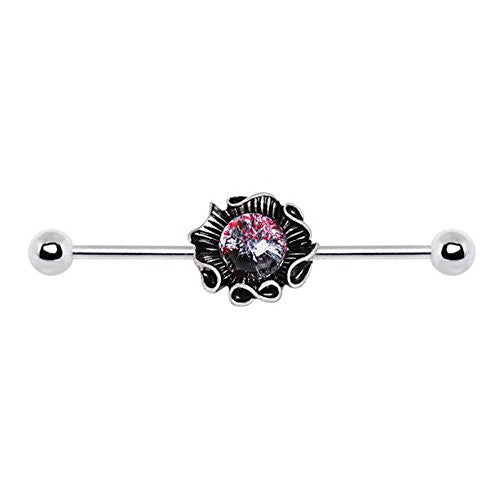 316L Stainless Steel WildKlass Industrial Barbell with Glass Stone Giant Seashell-WildKlass Jewelry