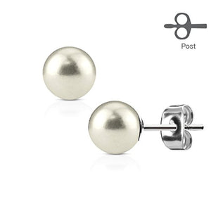 Pair of Pearl Set 316L Surgical Steel Post WildKlass Ear Stud Rings-WildKlass Jewelry