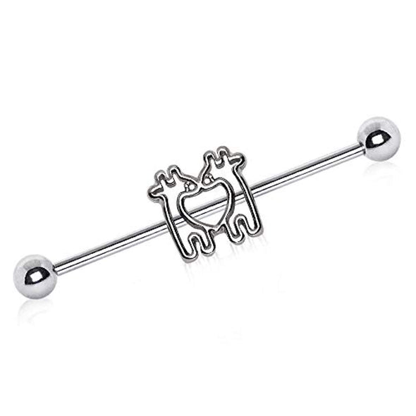 WildKlass 316L Stainless Steel Giraffes in Love Industrial Barbell-WildKlass Jewelry