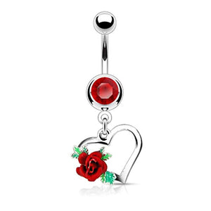 1-Gem/Heart w/Flower WildKlass Navel Ring-WildKlass Jewelry