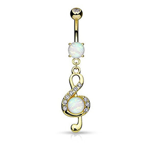 Opal Glitter Center Crystal Paved Clef Dangle Surgical Steel WildKlass Belly Button Navel Rings-WildKlass Jewelry
