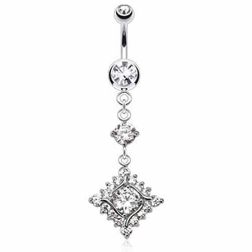 Round CZ and Diamond Dangle with Paved CZs 316L Surgical Steel (Sold by Piece)-WildKlass Jewelry