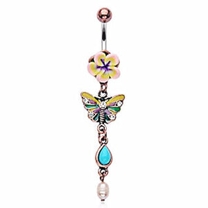 Fimo Flower Vintage WildKlass Navel Ring Butterfly Dangle (Sold by Piece)-WildKlass Jewelry