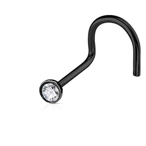 WildKlass Crystal Set Half Ball Top IP Over 316L Surgical Steel Nose Screw Rings-WildKlass Jewelry