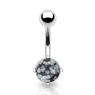 Snow Obsidian Semi Precious Stone Navel 316L Surgical Steel Prong Set (Sold by Piece)-WildKlass Jewelry