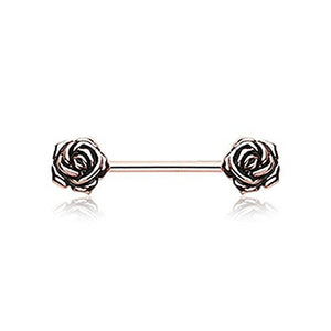 Rose Gold Vintage Rose Flower WildKlass Nipple Barbell Ring-WildKlass Jewelry