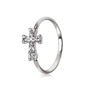 316L Stainless Steel Jeweled Cross WildKlass Cartilage Earring/Nose Hoop Ring-WildKlass Jewelry