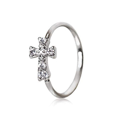 316L Stainless Steel Jeweled Cross WildKlass Cartilage Earring/Nose Hoop Ring-WildKlass Jewelry