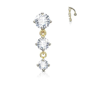 WildKlass Three Prong Set Round CZ Vertical Drop 316L Surgical Steel Top Drop Belly Button Navel Rings-WildKlass Jewelry