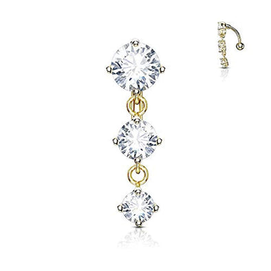 WildKlass Three Prong Set Round CZ Vertical Drop 316L Surgical Steel Top Drop Belly Button Navel Rings-WildKlass Jewelry