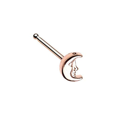 Rose Gold Cresent Moon Facec WildKlass Nose Stud Ring-WildKlass Jewelry