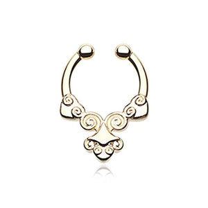 Golden Tribal Laran WildKlass Fake Septum Clip-On Ring-WildKlass Jewelry