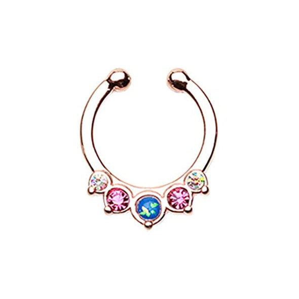 Rose Gold Opal Precia WildKlass Fake Septum Clip-On Ring-WildKlass Jewelry