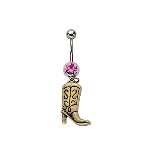 WildKlass Navel with Cowboy Boot Dangle Charm 14g 7/16's-WildKlass Jewelry