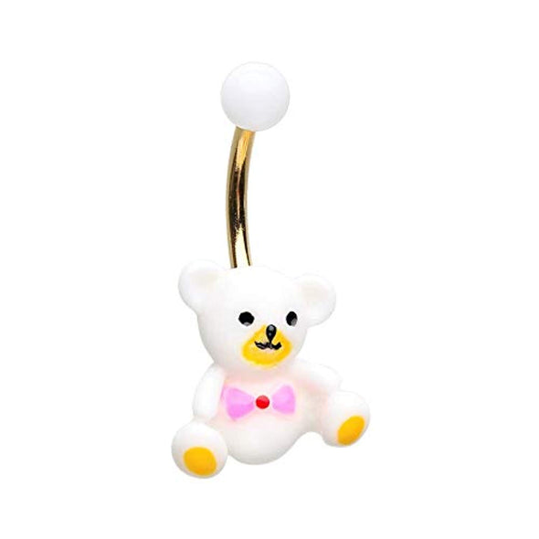 Golden Teddy Bear Non Dangle WildKlass Belly Button Ring-WildKlass Jewelry