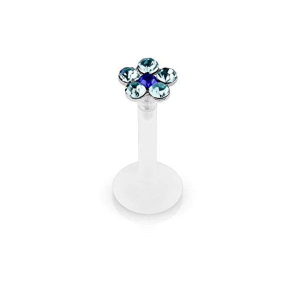 WildKlass 6 Gem Flower Top Flexible Shaft Labret Monroe Studs-WildKlass Jewelry