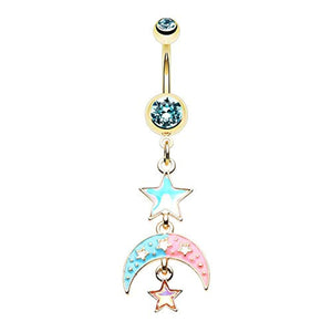 Golden Pastel Moon Star WildKlass Belly Button Ring-WildKlass Jewelry