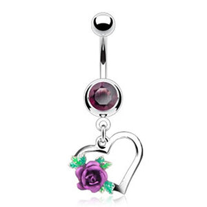 1-Gem/Heart w/ Flower WildKlass Navel Ring-WildKlass Jewelry