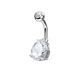 Double Gemmed Solitaire Teardrop CZ Prong Set 316L Surgical Steel WildKlass Navel Ring-WildKlass Jewelry