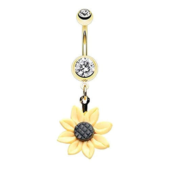 Golden Sunflower WildKlass Belly Button Ring-WildKlass Jewelry