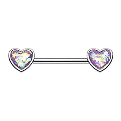 Glitter Opal Heart Inlay WildKlass Nipple Barbell Ring-WildKlass Jewelry