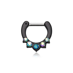 Black Septum Clicker Opal Aurora Borealis 16g 1/4" 6mm Precia Multi Gem Ring-WildKlass Jewelry