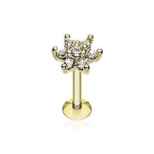 Golden Spring Flower Sparkle Multi Gem Top WildKlass Steel Labret-WildKlass Jewelry