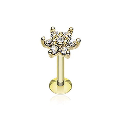 Golden Spring Flower Sparkle Multi Gem Top WildKlass Steel Labret-WildKlass Jewelry