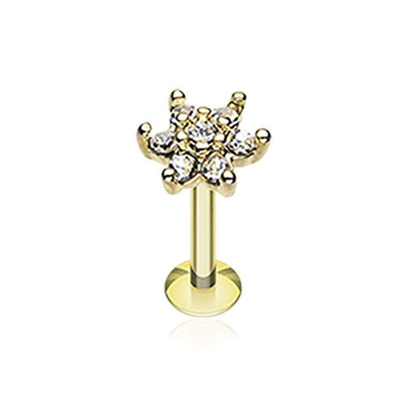 Golden Spring Flower Sparkle Multi Gem Top WildKlass Steel Labret-WildKlass Jewelry