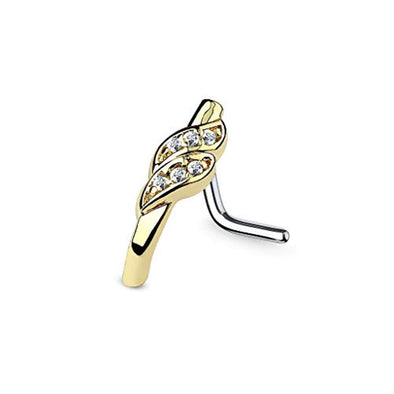 WildKlass Double Diagonal Lined CZ Nose Crawlers 316L Surgical Steel L Bend Nose Stud Rings-WildKlass Jewelry