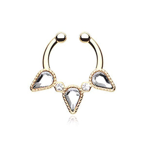 Golden Sparkle Trident WildKlass Fake Septum Clip-On Ring-WildKlass Jewelry