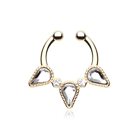 Golden Sparkle Trident WildKlass Fake Septum Clip-On Ring-WildKlass Jewelry