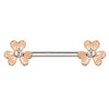 Rose Gold Plated Jeweled Clover Leaf WildKlass Nipple Bar-WildKlass Jewelry