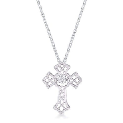 WildKlass .33Ct Rhodium Plated Dancing CZ Vintage Cross Pendant-WildKlass Jewelry