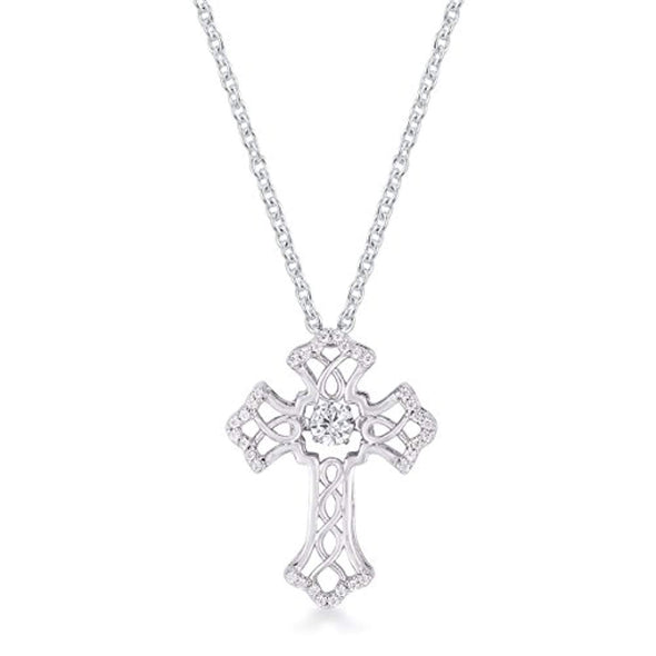 WildKlass .33Ct Rhodium Plated Dancing CZ Vintage Cross Pendant-WildKlass Jewelry