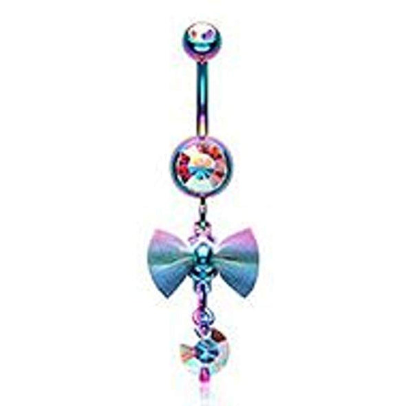 Rainbow Dainty Mesh Bow Gem Sparkle WildKlass Belly Button Ring-WildKlass Jewelry