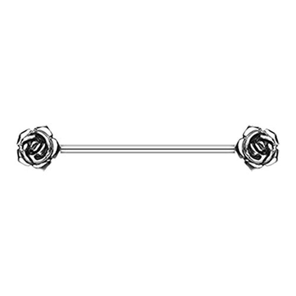 Double Rose Flower WildKlass Industrial Barbell-WildKlass Jewelry