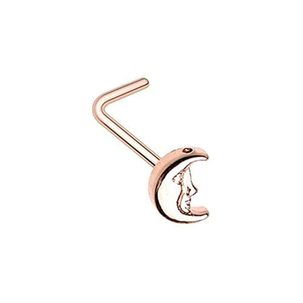 Rose Gold Cresent Moon Face Nose WildKlass L-Shape Nose Ring-WildKlass Jewelry