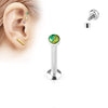 WildKlass Opal Set Flat Disc Top Internally Threaded 316L Surgical Steel Labret Stud for Lip, Chin, Ear Cartilage Piercings-WildKlass Jewelry