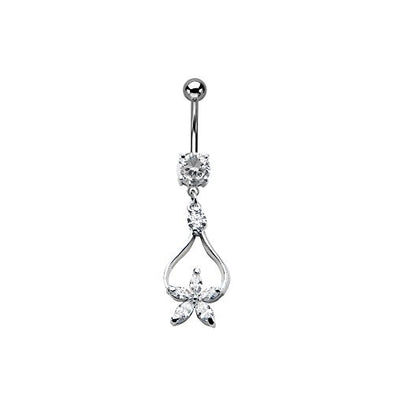 WildKlass Navel with clear CZ flower dangle charm 14g 3/8-WildKlass Jewelry
