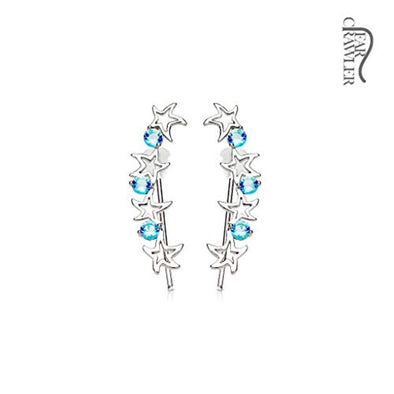Pair of Round CZs and Hollow Stars WildKlass Ear Crawler/Ear Climber-WildKlass Jewelry