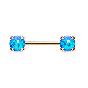 Opal Prong Set Front Facing Ends 14Kt. Rose Gold Plated Over 316L Surgical Steel WildKlass Nipple Barbells-WildKlass Jewelry
