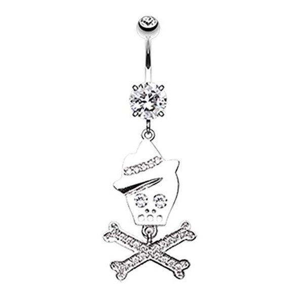 Fedora Skull & Crossbones Sparkle WildKlass Belly Button Ring-WildKlass Jewelry