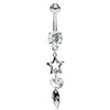 Hollow Star, CZ and Leaf Vertical Drop Dangle Prong Set CZ WildKlass Belly Rings-WildKlass Jewelry